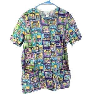 Peaches Cats‎ maternity Size Medium Button Up Scrub Top